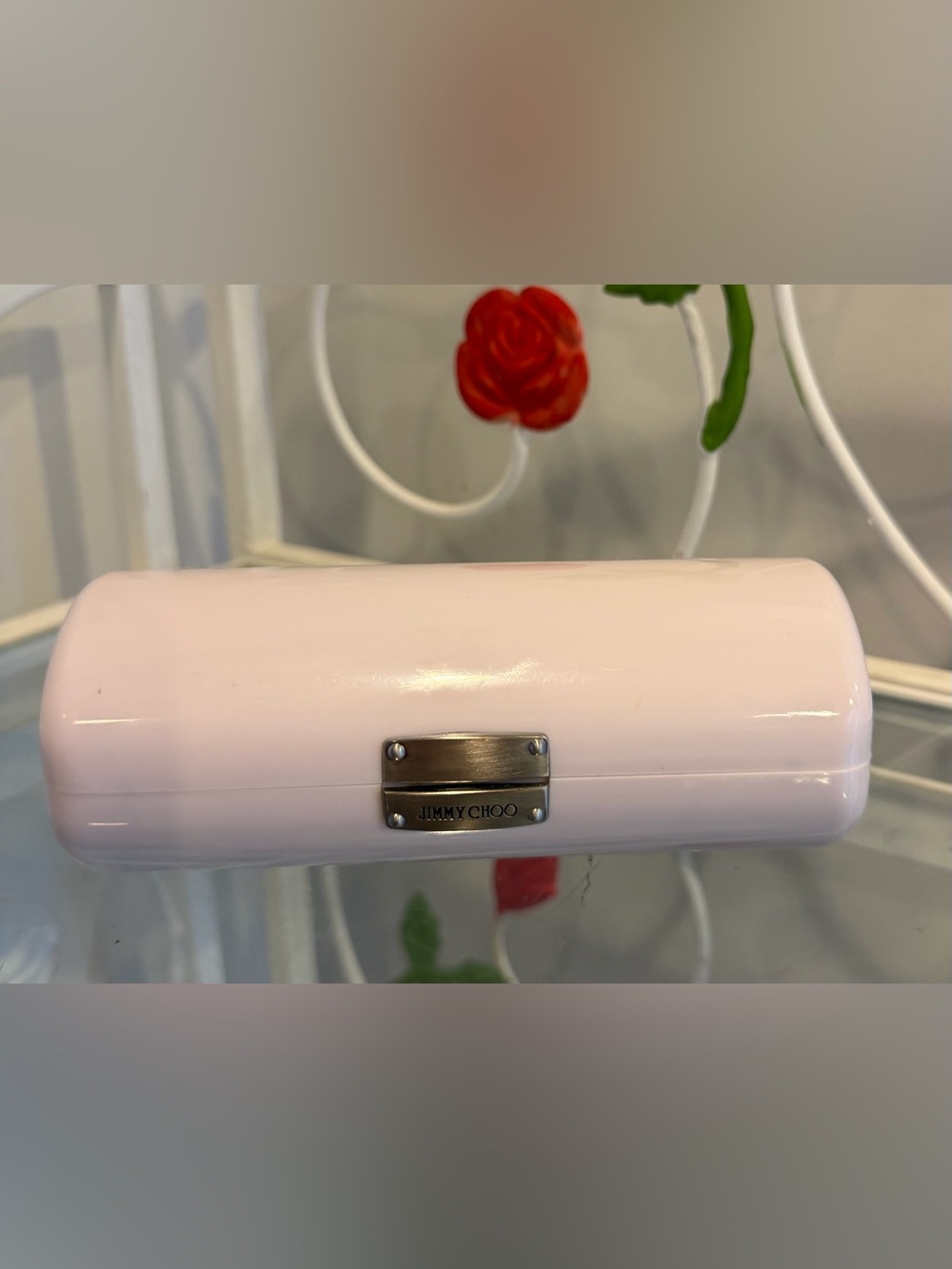 Jimmy Choo Pale Pink Patent glasses case.